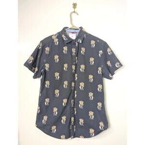 Denim & Flower Ricky Singh Men's Size M USA DJ Teddy Bear Button Up Americana